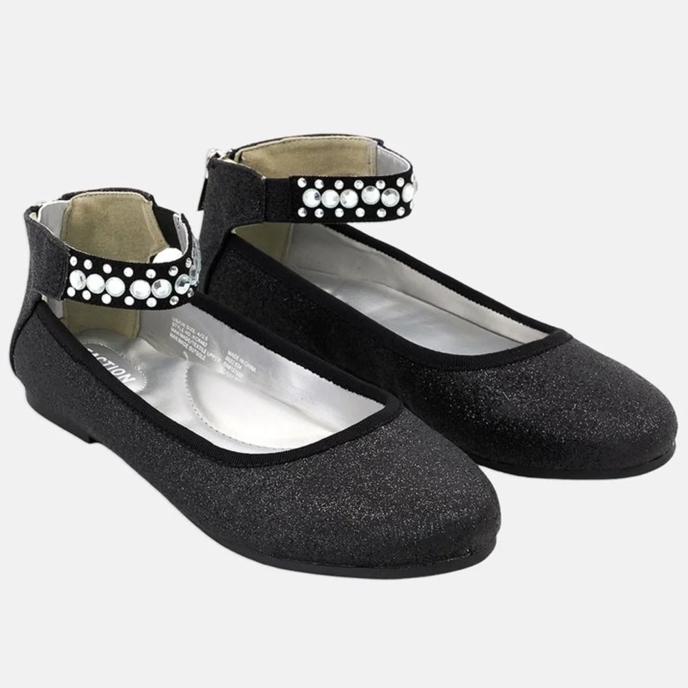 Kenneth Cole Reaction Glitter Ballet Flats Girls Dress Shoes Ankle Strap‎ Size 3